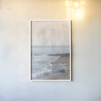 Rain on the Secret Beach by Deborah Revell. shown as a paper print in a white frame. Available as a archival giclee rolled canvas, fine art paper, or poster print. SKU 94134h.