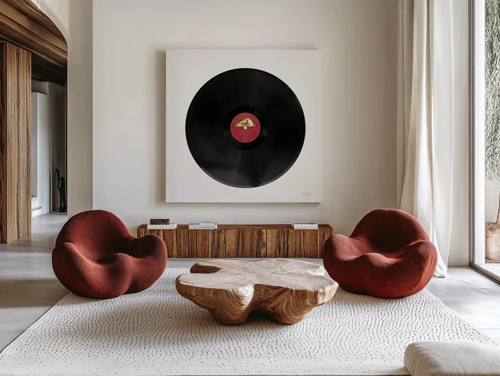 Record by Deborah Revell. Shown as extra-large giant wall art in a modern living room. Available as an archival giclee rolled canvas, fine art paper, or poster print. SKU 92068a.