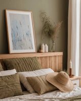 Reeds on the Ley I by Deborah Revell. shown as a paper print in a natural frame. Available as a archival giclee rolled canvas, fine art paper, or poster print. SKU 91119h.