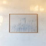 Reeds on the Ley V by Deborah Revell. shown as a paper print in a natural frame. Available as a archival giclee rolled canvas, fine art paper, or poster print. SKU 91123i.