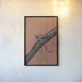 Rifle by Deborah Revell. shown as a paper print in a black flame. Available as a archival giclee rolled canvas, fine art paper, or poster print. SKU 96607h.