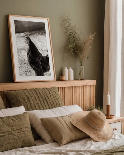 Rise and Shine by Deborah Revell. shown as a paper print in a natural frame. Available as a archival giclee rolled canvas, fine art paper, or poster print. SKU 96306h.