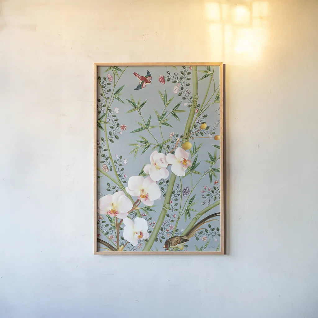 Romantic Escape by Deborah Revell. shown as a paper print in a natural frame. Available as a archival giclee rolled canvas, fine art paper, or poster print. SKU 92743h.