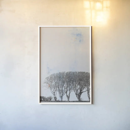 Row of Trees by Deborah Revell. shown as a paper print in a white frame. Available as a archival giclee rolled canvas, fine art paper, or poster print. SKU 90977h.