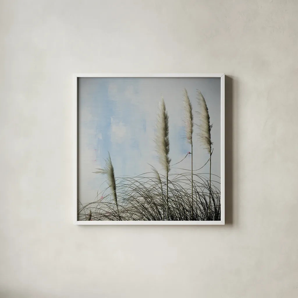 Rushes I by Deborah Revell. Shown in a crisp white glass frame for a clean and minimalist style. Available as an archival giclee rolled canvas, fine art paper, or poster print. SKU 91117a.