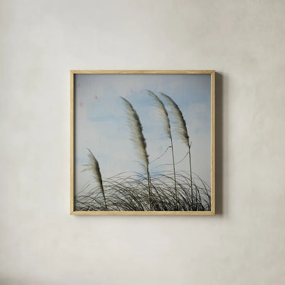 Rushes II by Deborah Revell. Shown in a natural wood glass frame for a timeless modern aesthetic. Available as an archival giclee rolled canvas, fine art paper, or poster print. SKU 91118a.