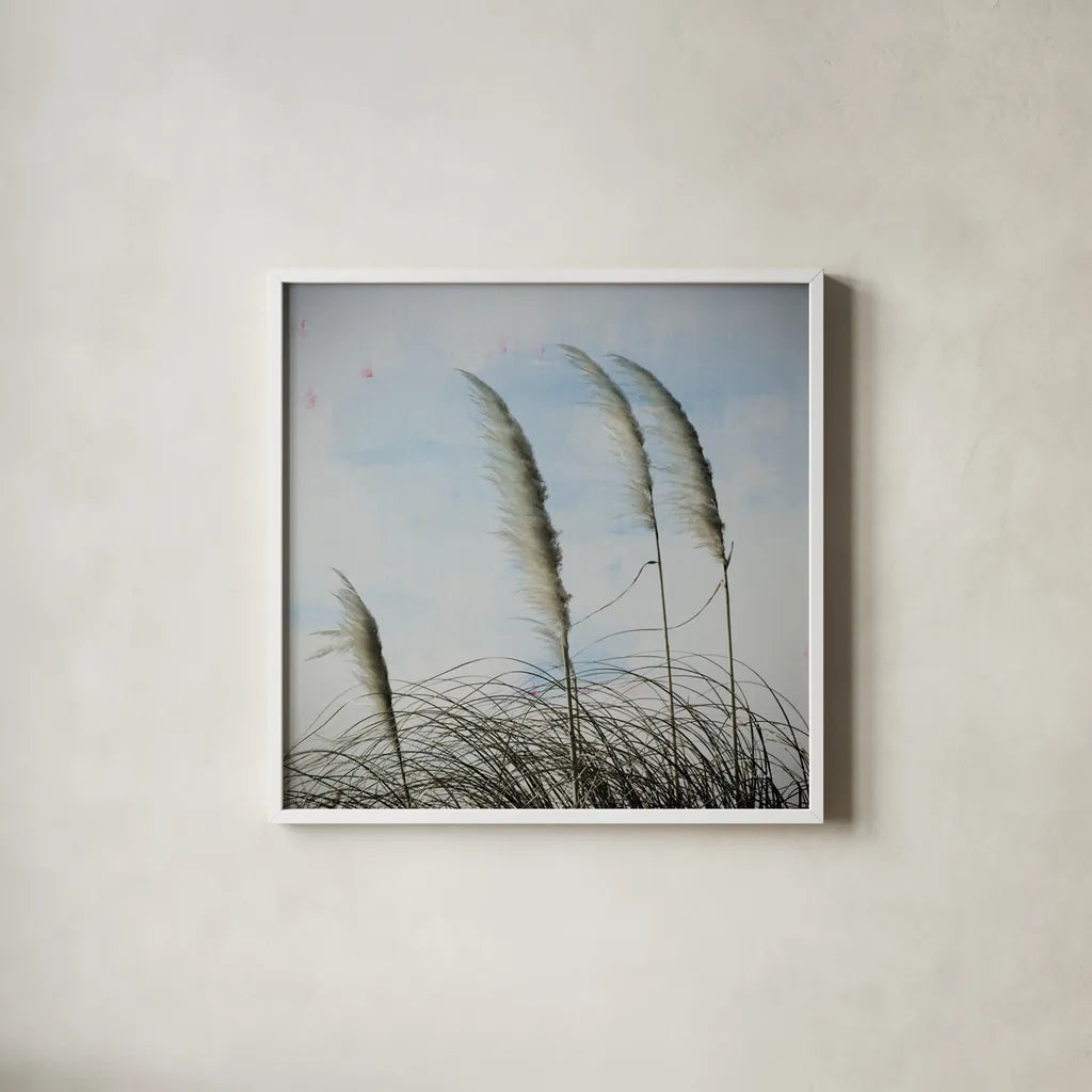 Rushes II by Deborah Revell. Shown in a crisp white glass frame for a clean and minimalist style. Available as an archival giclee rolled canvas, fine art paper, or poster print. SKU 91118a.