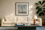 Rushes II by Deborah Revell. Displayed in a glass frame with matte in a clean modern living room. Available as an archival giclee rolled canvas, fine art paper, or poster print. SKU 91118a.