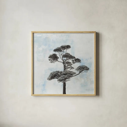 Salcombe Tree by Deborah Revell. Shown in a natural wood glass frame for a timeless modern aesthetic. Available as an archival giclee rolled canvas, fine art paper, or poster print. SKU 93440a.