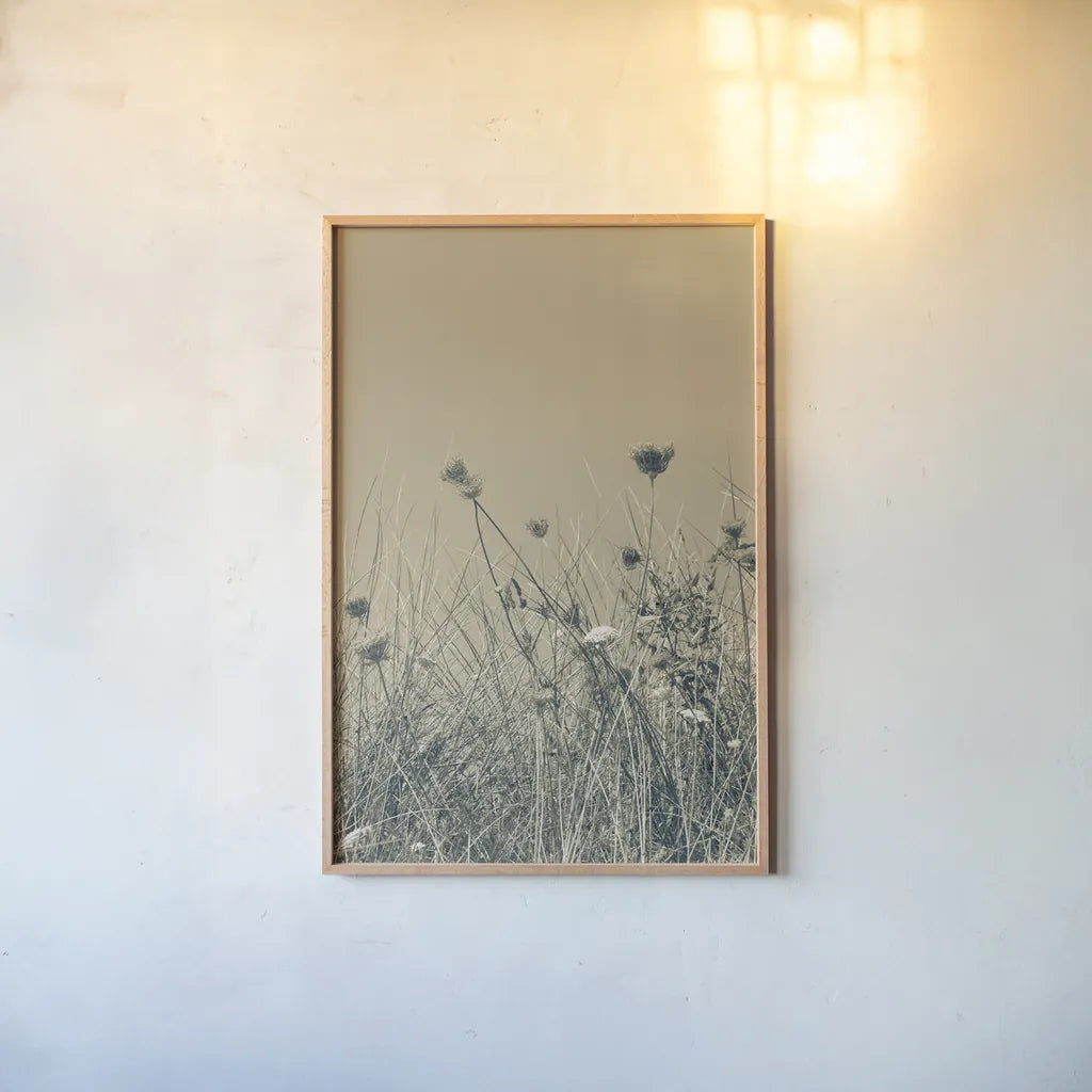 Saltwind Meadow I by Deborah Revell. shown as a paper print in a natural frame. Available as a archival giclee rolled canvas, fine art paper, or poster print. SKU 100995h.