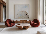 Sand Dollar by Deborah Revell. Shown as extra-large giant wall art in a modern living room. Available as an archival giclee rolled canvas, fine art paper, or poster print. SKU 91178a.