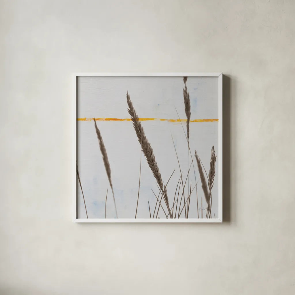 Sea Grass II by Deborah Revell. Shown in a crisp white glass frame for a clean and minimalist style. Available as an archival giclee rolled canvas, fine art paper, or poster print. SKU 92330a.