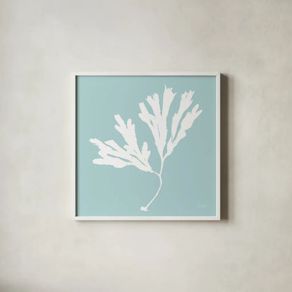 Seaweed I by Deborah Revell. Shown in a crisp white glass frame for a clean and minimalist style. Available as an archival giclee rolled canvas, fine art paper, or poster print. SKU 91124a.