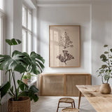 Seaweed I by Deborah Revell. shown as a print in a natural wood frame in a dining room. Available as a archival giclee rolled canvas, fine art paper, or poster print. SKU 95767h.