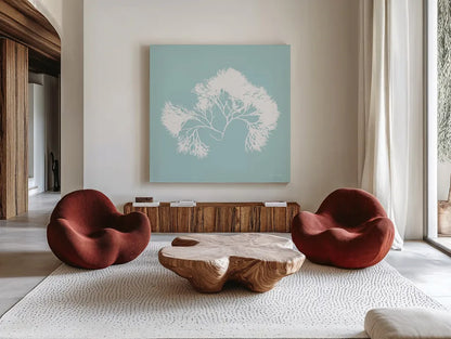 Seaweed III by Deborah Revell. Shown as extra-large giant wall art in a modern living room. Available as an archival giclee rolled canvas, fine art paper, or poster print. SKU 91126a.