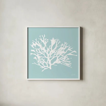 Seaweed IV by Deborah Revell. Shown in a crisp white glass frame for a clean and minimalist style. Available as an archival giclee rolled canvas, fine art paper, or poster print. SKU 91127a.