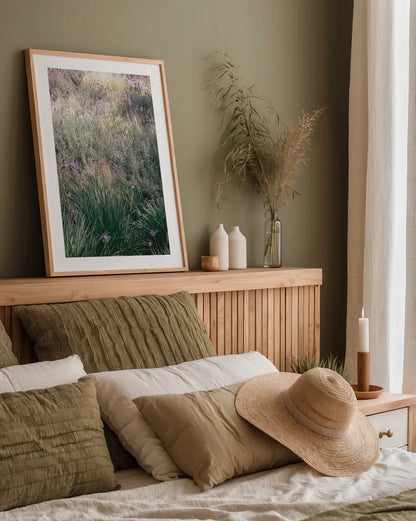 Secret Garden IX by Deborah Revell. shown as a paper print in a natural frame. Available as a archival giclee rolled canvas, fine art paper, or poster print. SKU 94372h.