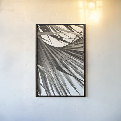 Sepia Palm by Deborah Revell. shown as a paper print in a black flame. Available as a archival giclee rolled canvas, fine art paper, or poster print. SKU 95327h.