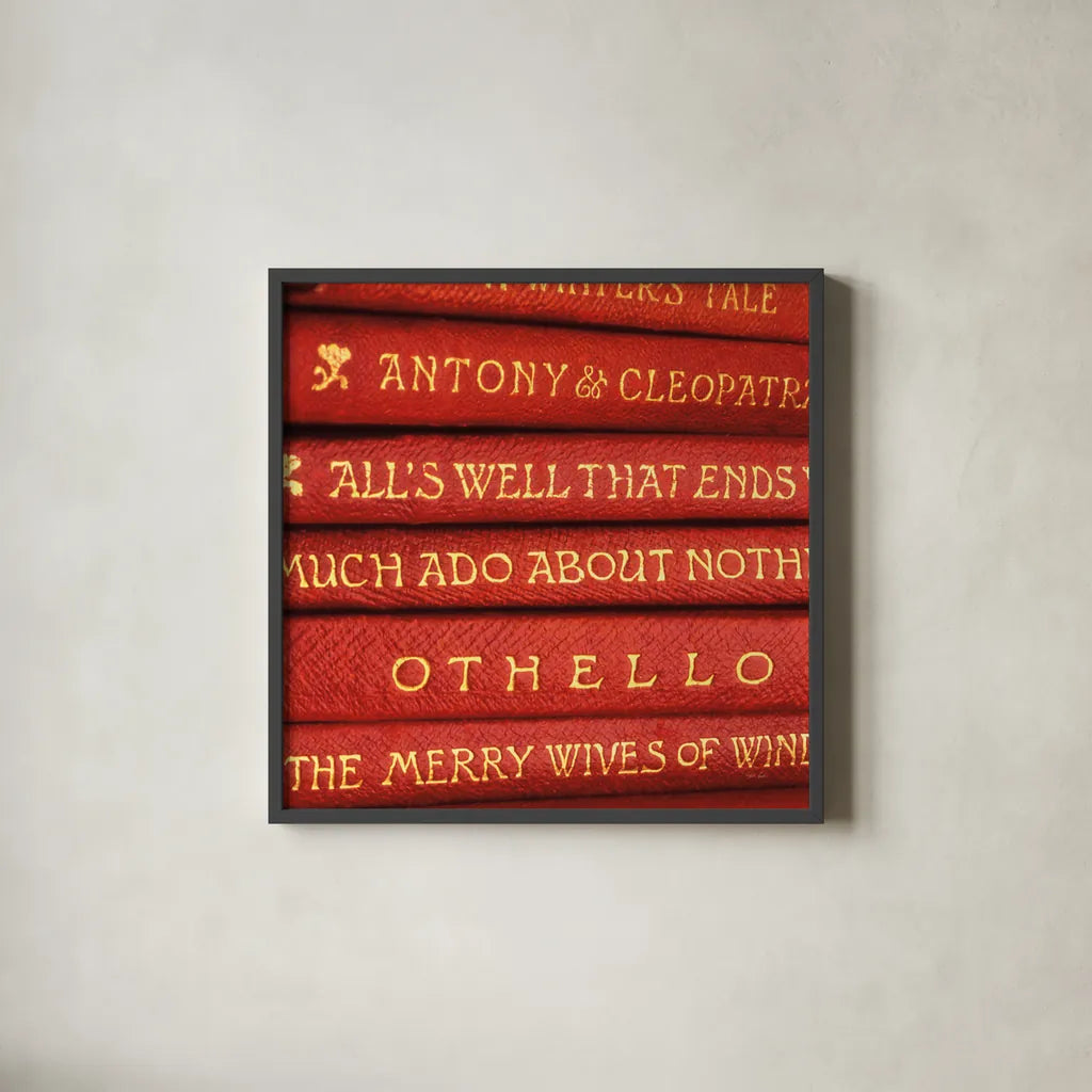 Shakespeare I by Deborah Revell. Shown in a sleek black glass frame for a contemporary gallery look. Available as an archival giclee rolled canvas, fine art paper, or poster print. SKU 96912a.