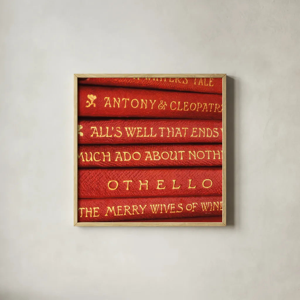 Shakespeare I by Deborah Revell. Shown in a natural wood glass frame for a timeless modern aesthetic. Available as an archival giclee rolled canvas, fine art paper, or poster print. SKU 96912a.