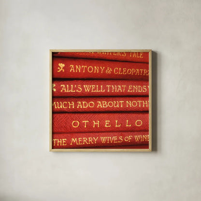 Shakespeare I by Deborah Revell. Shown in a natural wood glass frame for a timeless modern aesthetic. Available as an archival giclee rolled canvas, fine art paper, or poster print. SKU 96912a.