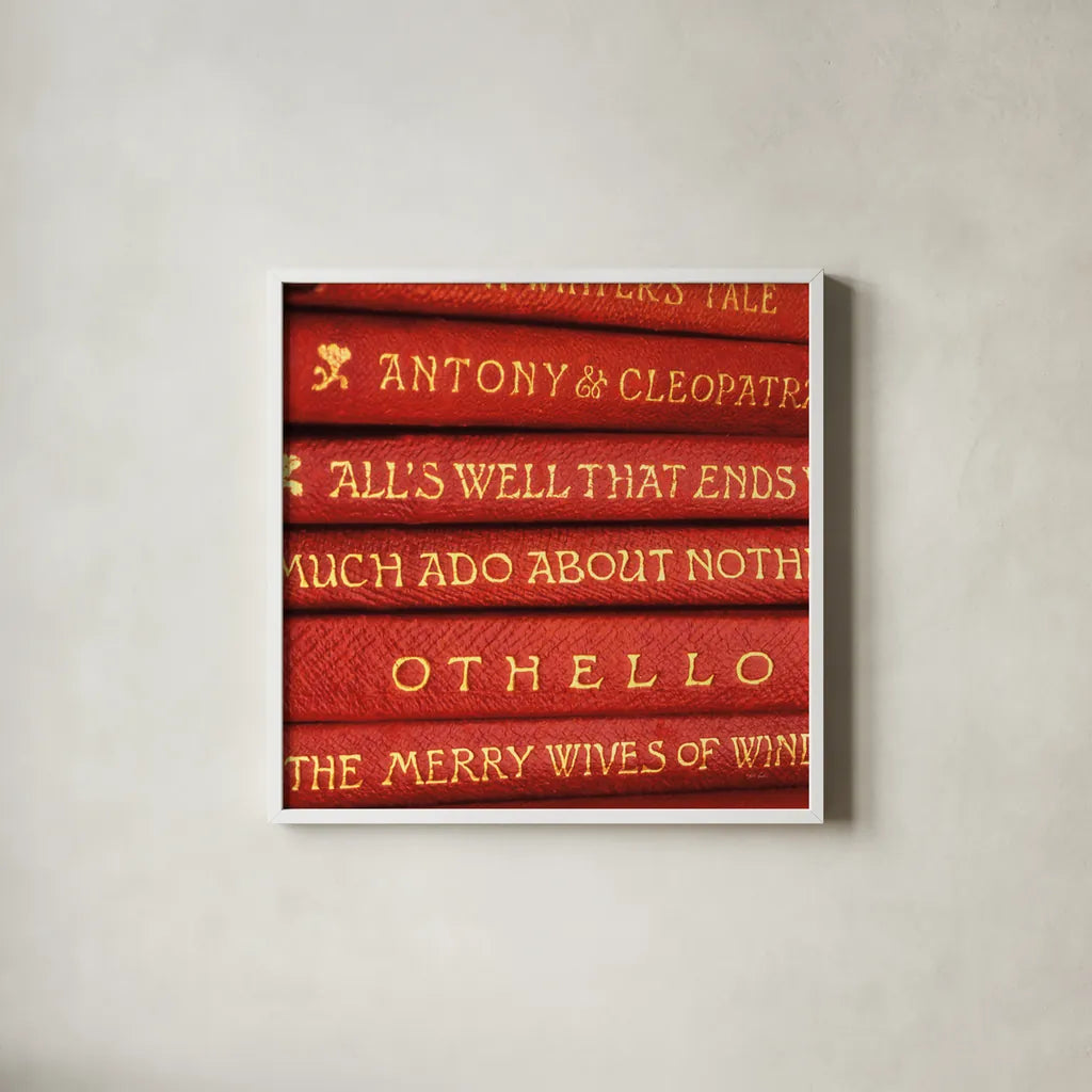 Shakespeare I by Deborah Revell. Shown in a crisp white glass frame for a clean and minimalist style. Available as an archival giclee rolled canvas, fine art paper, or poster print. SKU 96912a.