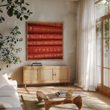Shakespeare I by Deborah Revell. Shown in a natural wood frame in a cozy modern living room. Available as an archival giclee rolled canvas, fine art paper, or poster print. SKU 96912a.