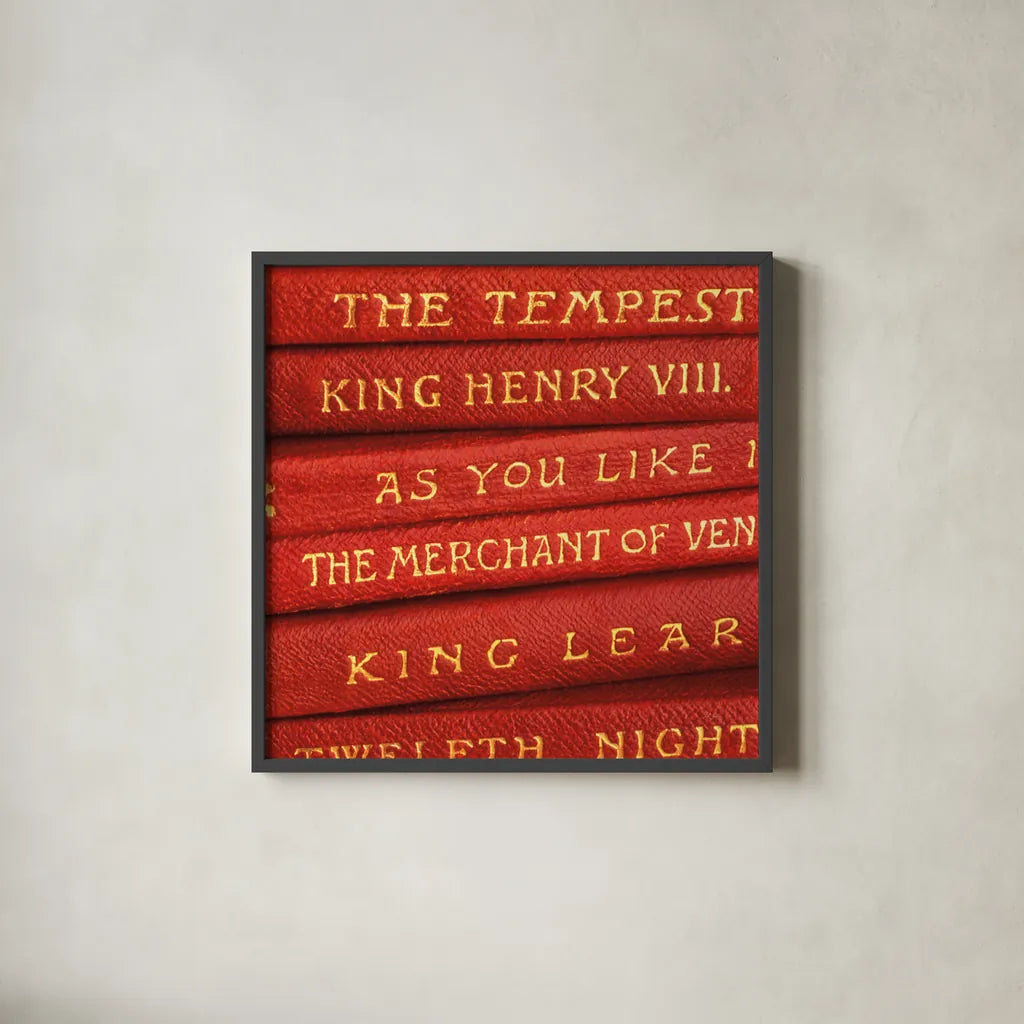 Shakespeare II by Deborah Revell. Shown in a sleek black glass frame for a contemporary gallery look. Available as an archival giclee rolled canvas, fine art paper, or poster print. SKU 96913a.