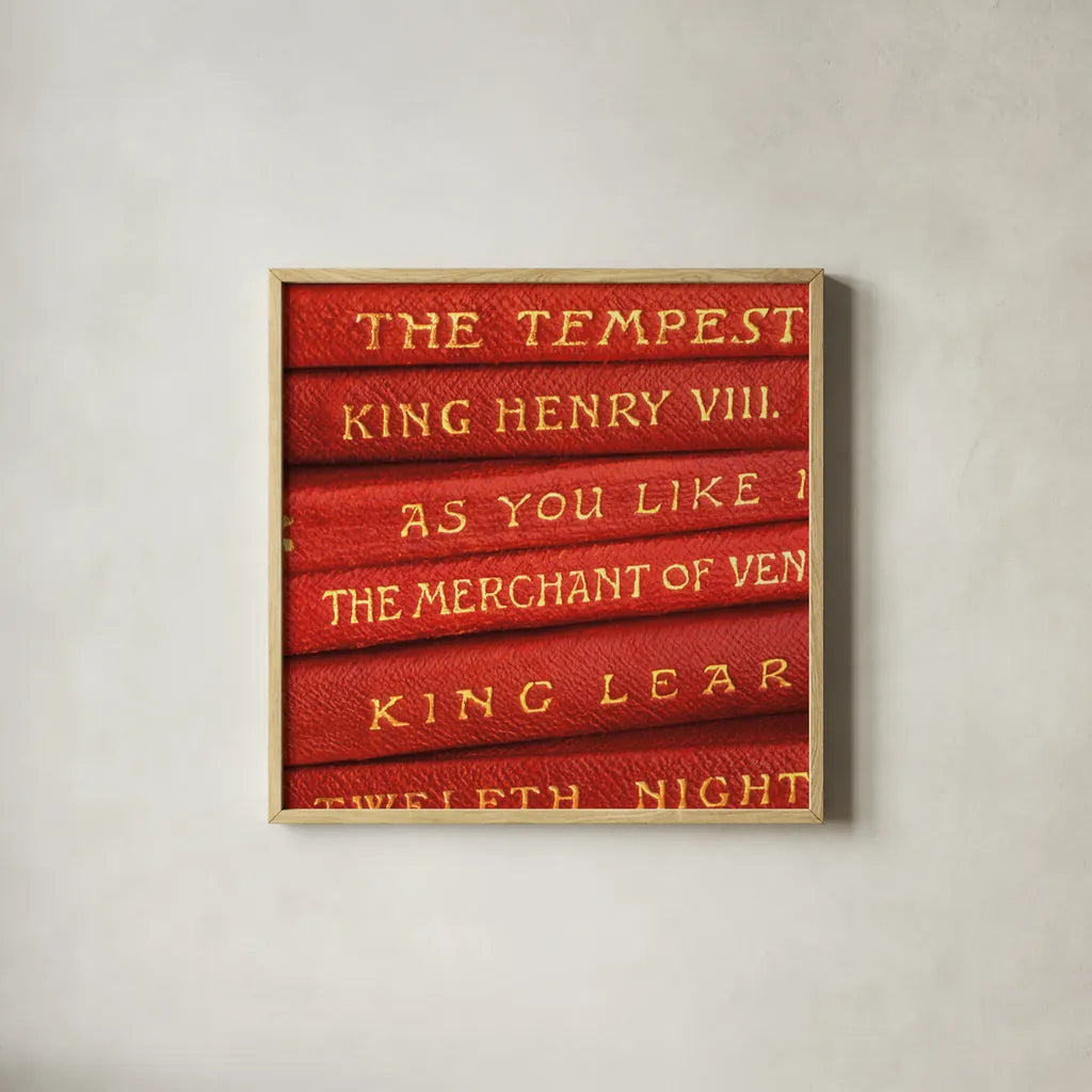 Shakespeare II by Deborah Revell. Shown in a natural wood glass frame for a timeless modern aesthetic. Available as an archival giclee rolled canvas, fine art paper, or poster print. SKU 96913a.