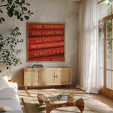 Shakespeare II by Deborah Revell. Shown in a natural wood frame in a cozy modern living room. Available as an archival giclee rolled canvas, fine art paper, or poster print. SKU 96913a.