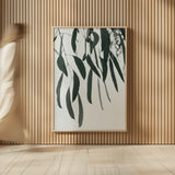Simple Eucalyptus II by Deborah Revell. shown as over sized large wall art. Available as an archival giclee rolled canvas, fine art paper, or poster print. SKU 102715h.