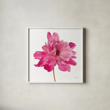 Simple Peony by Deborah Revell. Shown in a crisp white glass frame for a clean and minimalist style. Available as an archival giclee rolled canvas, fine art paper, or poster print. SKU 104470a.