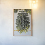 Single Palm by Deborah Revell. shown as a paper print in a natural frame. Available as a archival giclee rolled canvas, fine art paper, or poster print. SKU 91856h.