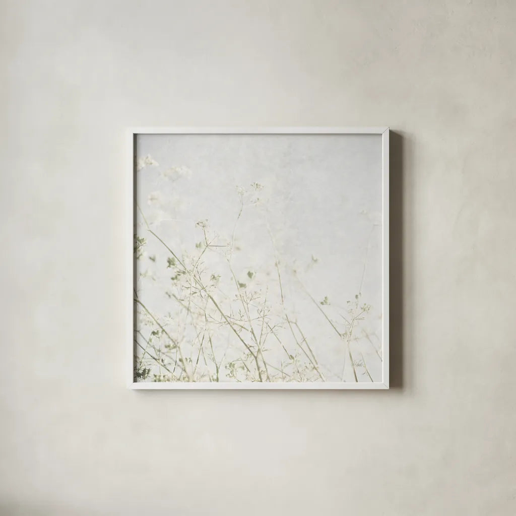 Soft Wild Grass by Deborah Revell. Shown in a crisp white glass frame for a clean and minimalist style. Available as an archival giclee rolled canvas, fine art paper, or poster print. SKU 98513a.