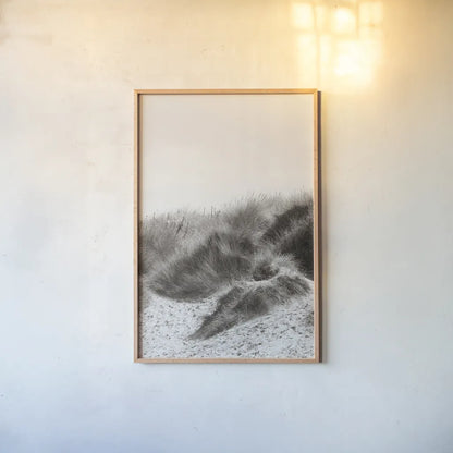 Soluna Dunes I by Deborah Revell. shown as a paper print in a natural frame. Available as a archival giclee rolled canvas, fine art paper, or poster print. SKU 102767h.