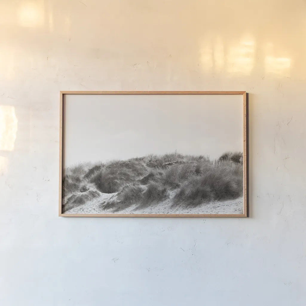 Soluna Dunes II by Deborah Revell. shown as a paper print in a natural frame. Available as a archival giclee rolled canvas, fine art paper, or poster print. SKU 102768i.