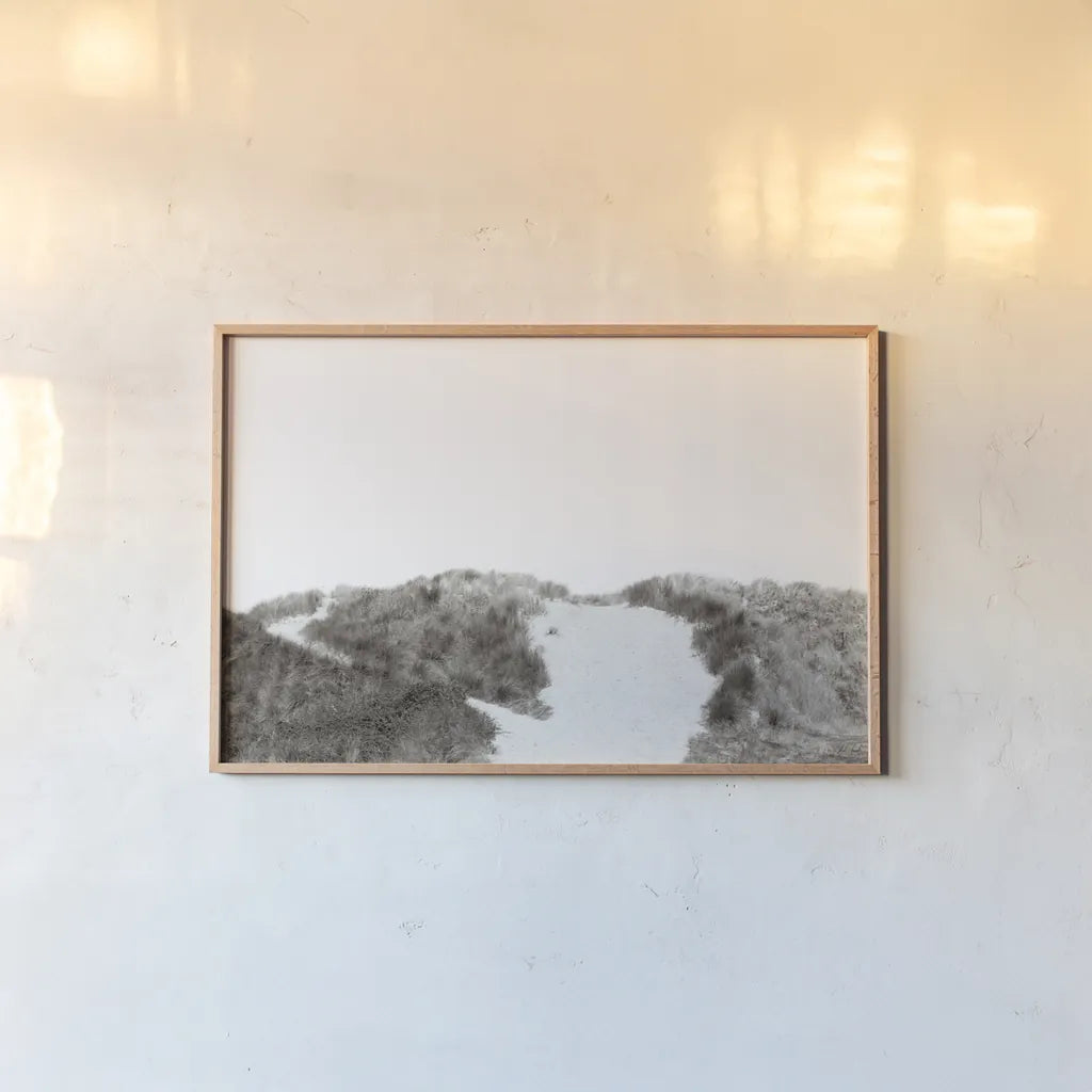 Soluna Dunes III by Deborah Revell. shown as a paper print in a natural frame. Available as a archival giclee rolled canvas, fine art paper, or poster print. SKU 102769i.