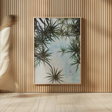 Spiral Palm I by Deborah Revell. shown as over sized large wall art. Available as an archival giclee rolled canvas, fine art paper, or poster print. SKU 104280h.