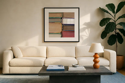 Sunday Afternoon by Deborah Revell. Displayed in a glass frame with matte in a clean modern living room. Available as an archival giclee rolled canvas, fine art paper, or poster print. SKU 96922a.