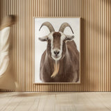 Susan the Goat by Deborah Revell. shown as over sized large wall art. Available as an archival giclee rolled canvas, fine art paper, or poster print. SKU 96323h.