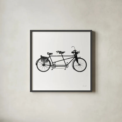 Tandem Bike by Deborah Revell. Shown in a sleek black glass frame for a contemporary gallery look. Available as an archival giclee rolled canvas, fine art paper, or poster print. SKU 92264a.