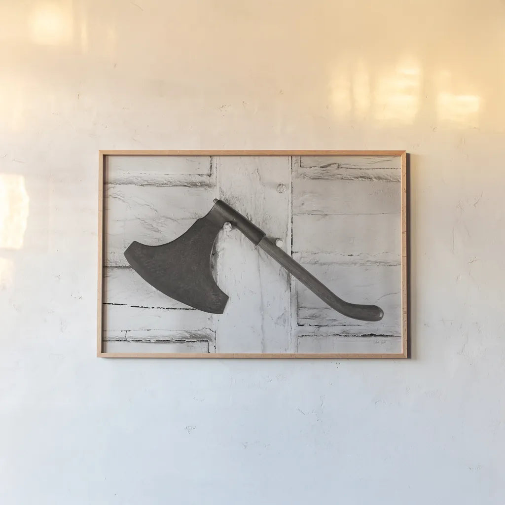 The Axe by Deborah Revell. shown as a paper print in a natural frame. Available as a archival giclee rolled canvas, fine art paper, or poster print. SKU 96608i.
