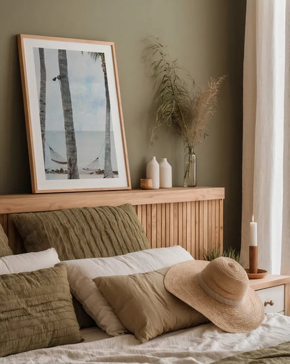 The Beach I by Deborah Revell. shown as a paper print in a natural frame. Available as a archival giclee rolled canvas, fine art paper, or poster print. SKU 91853h.