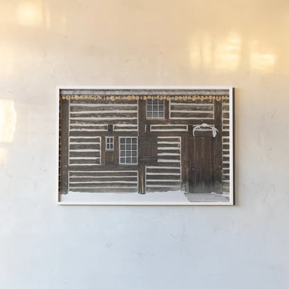 The Hunting Cabin by Deborah Revell. shown as a paper print in a white frame. Available as a archival giclee rolled canvas, fine art paper, or poster print. SKU 96611i.