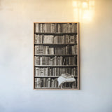 The Library by Deborah Revell. shown as a paper print in a natural frame. Available as a archival giclee rolled canvas, fine art paper, or poster print. SKU 96927h.
