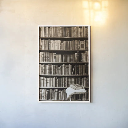 The Library by Deborah Revell. shown as a paper print in a white frame. Available as a archival giclee rolled canvas, fine art paper, or poster print. SKU 96927h.
