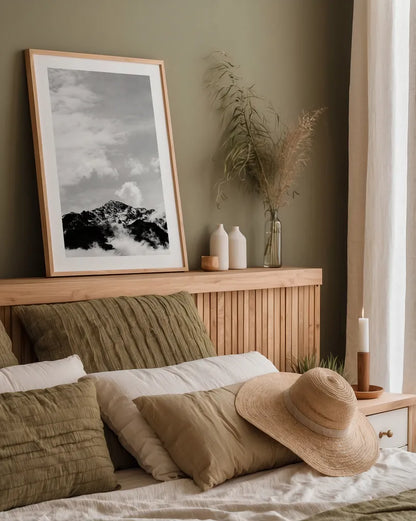 The Mountain Top by Deborah Revell. shown as a paper print in a natural frame. Available as a archival giclee rolled canvas, fine art paper, or poster print. SKU 92029h.