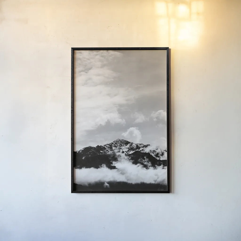 The Mountain Top by Deborah Revell. shown as a paper print in a black flame. Available as a archival giclee rolled canvas, fine art paper, or poster print. SKU 92029h.