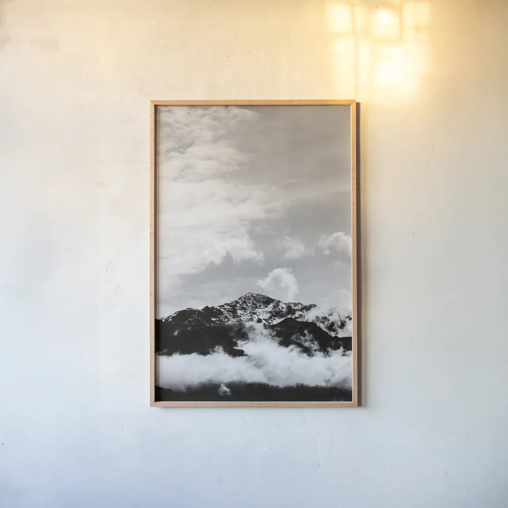The Mountain Top by Deborah Revell. shown as a paper print in a natural frame. Available as a archival giclee rolled canvas, fine art paper, or poster print. SKU 92029h.