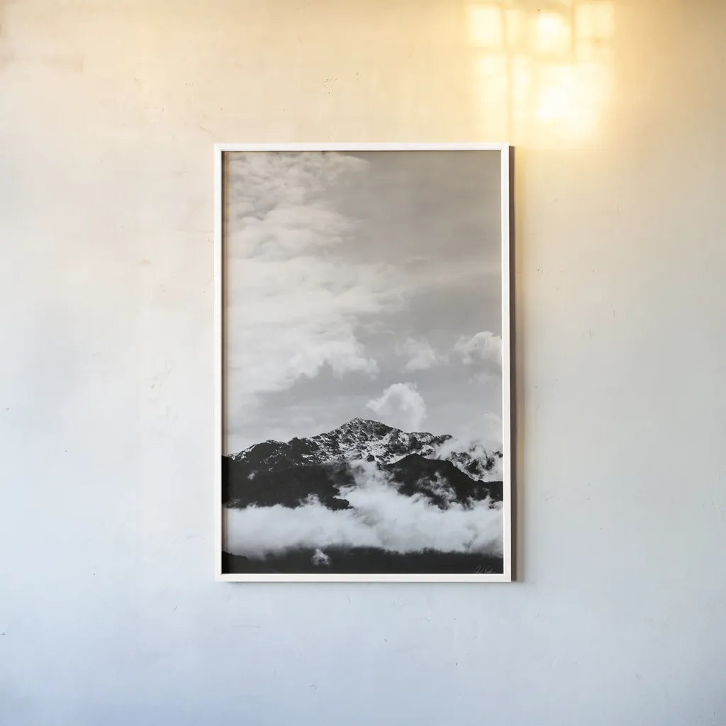 The Mountain Top by Deborah Revell. shown as a paper print in a white frame. Available as a archival giclee rolled canvas, fine art paper, or poster print. SKU 92029h.